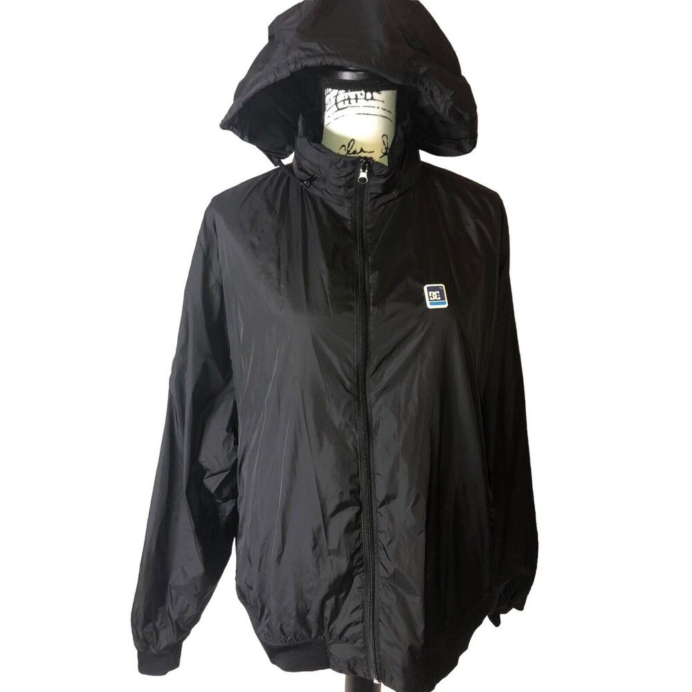 DC SHOE CO waterproof Hooded, Black WINDBREAKER jacket‎ nylon size L EUC